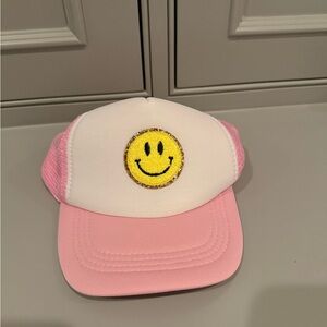 Pink and White Smiley Face Trucker Hat